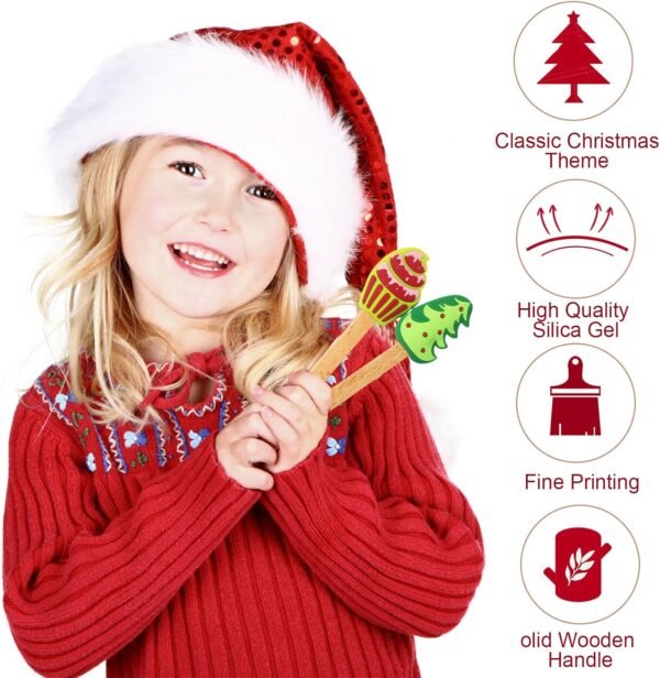 Patelai Christmas Silicone Spatula Xmas Cake Spatula with Wooden Handle Snowmen Pancake Spatula Cute Pan Scraper Xmas Dish Scraper Cooking Spatulas for Kitchen Mixing Cooking (Lovely Style,12 Pieces) - Image 6