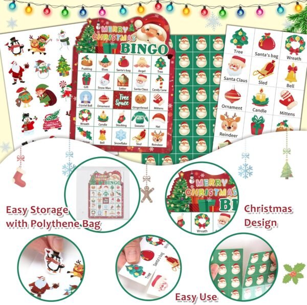 YOYOJOY 39 PCS Christmas Bingo Game for Kids Adults, 24 Players Christmas Bingo Cards, Xmas Party Games for Family Classroom with Reward Stickers - Image 4