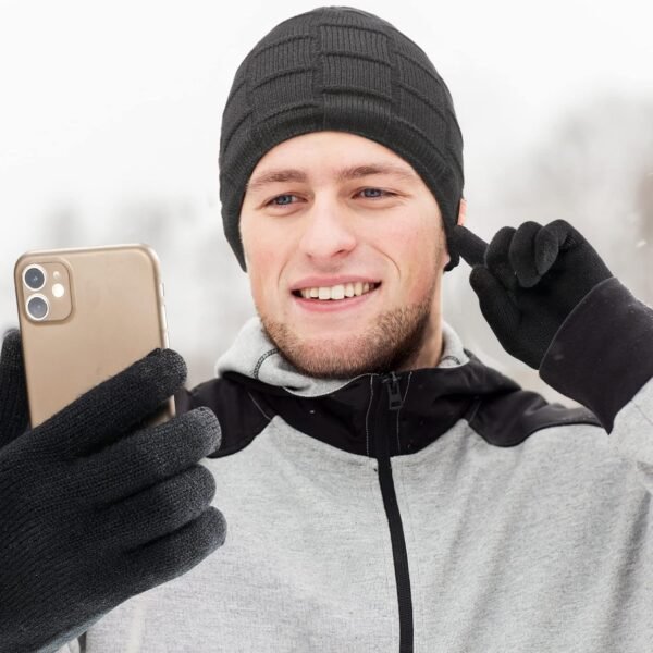 Honoson Bluetooth Beanie Set Includes 2 Pieces Bluetooth Beanie Hat Wireless Bluetooth Winter Hats 2 Pairs Winter Touchscreen Gloves Knit Stretch Gloves for Christmas Birthday Gifts for Men Women - Image 7