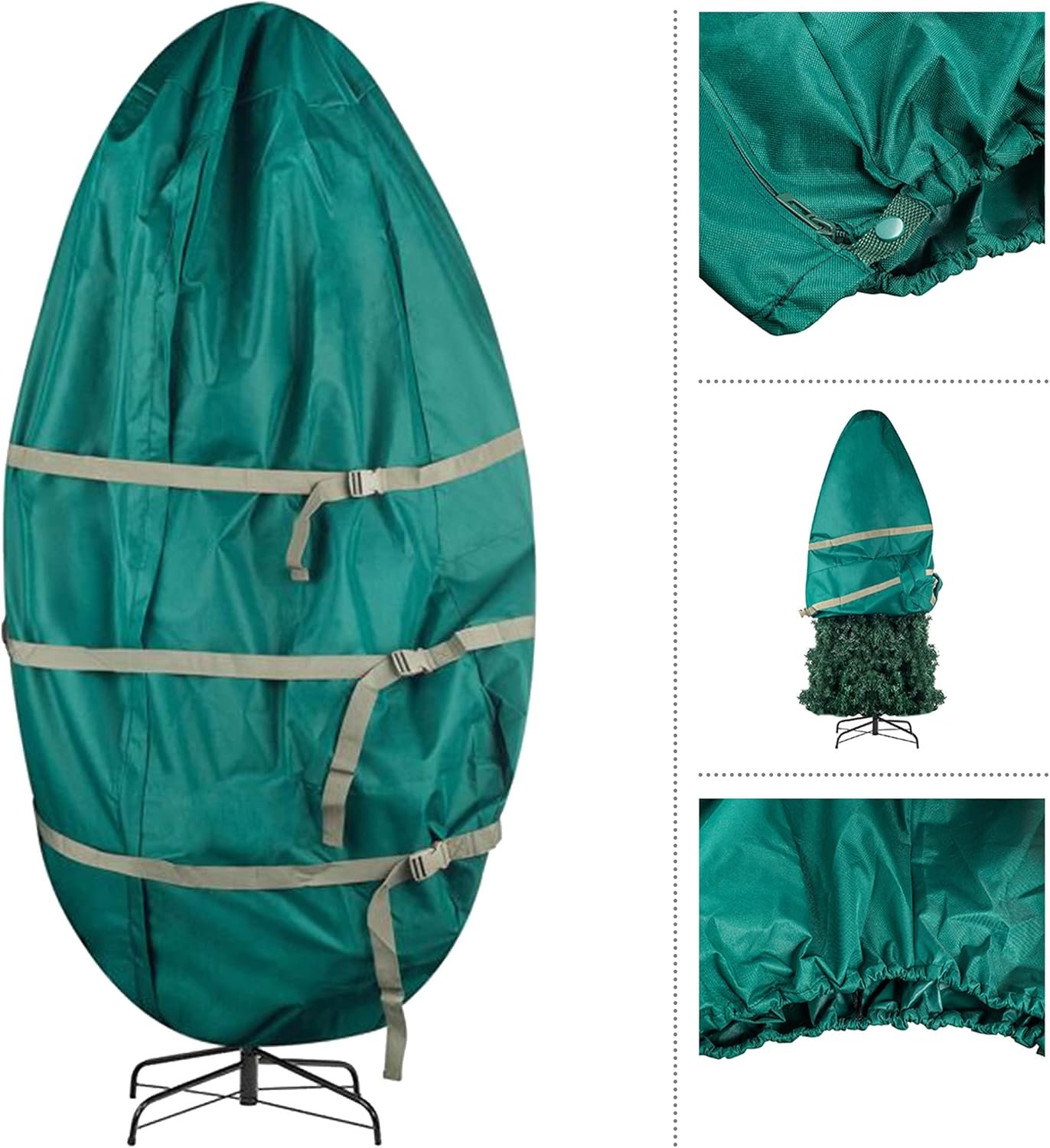 Upright Christmas Tree Storage Bag - Canvas Cover for 7.5-Foot Artificial Trees, Inflatables, and Christmas Decorations by Tiny Tim Totes (Green) - Image 4