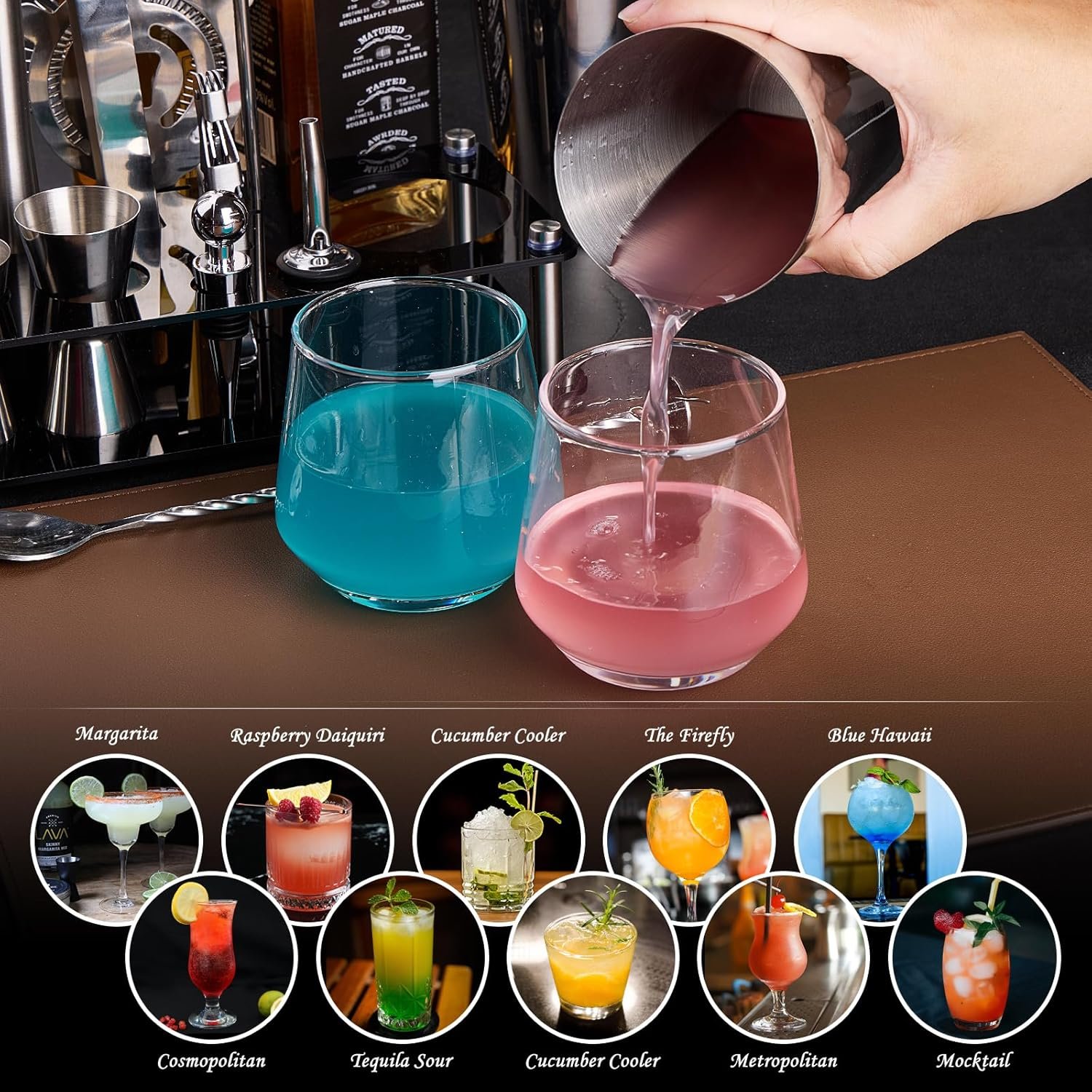 Cocktail Shaker Set Bartender Kit : 15-Piece Bar Tool Set with Acrylic Stand Bar Set with All Practical Bar Accessories, for Drink Mixing, Bar, Home, Lounge & Party, Silver - Image 6