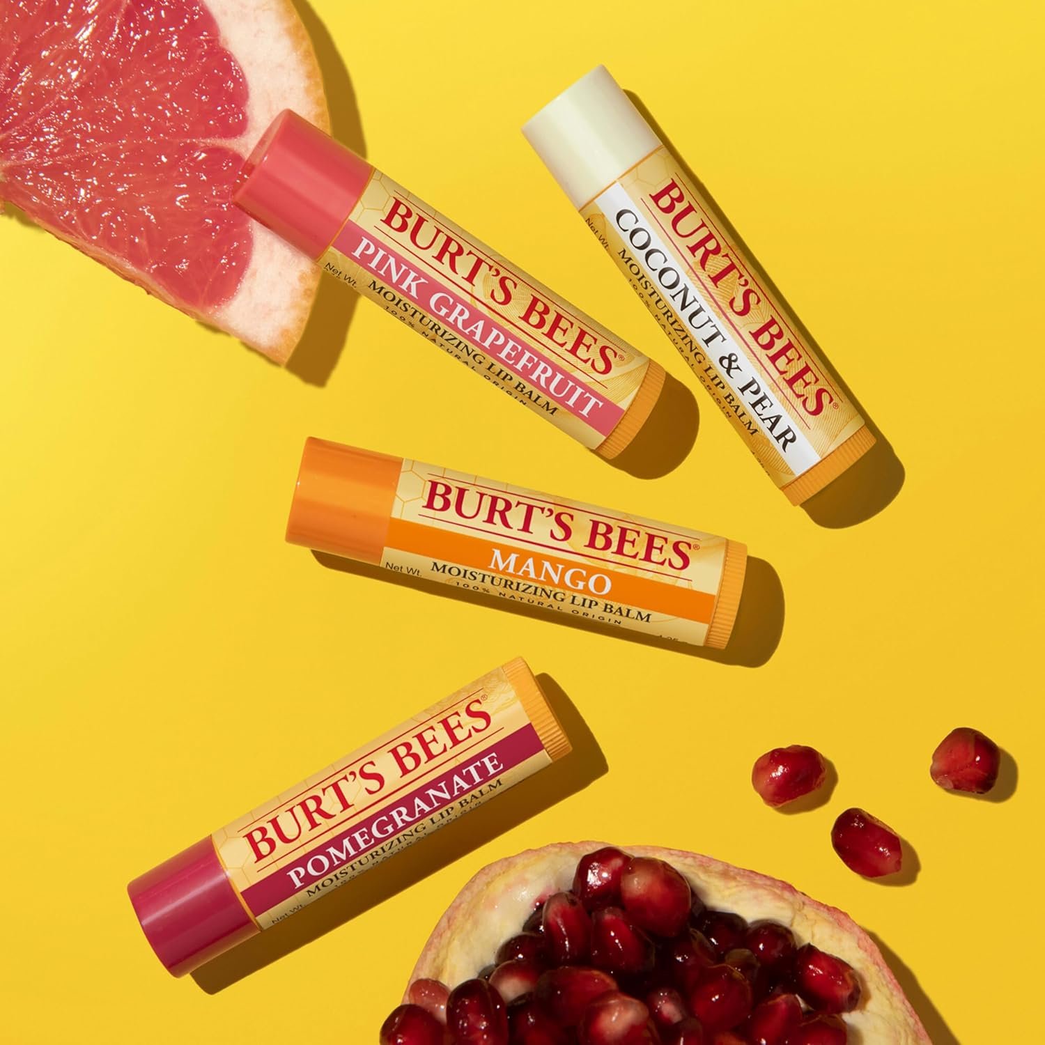 Burt's Bees Lip Balm Stocking Stuffers, Moisturizing Lip Care Christmas Gifts, SuperFruit - Pomegranate, Coconut & Pear, Mango, Pink Grapefruit, Natural Origin Treatment (4-Pack) - Image 6