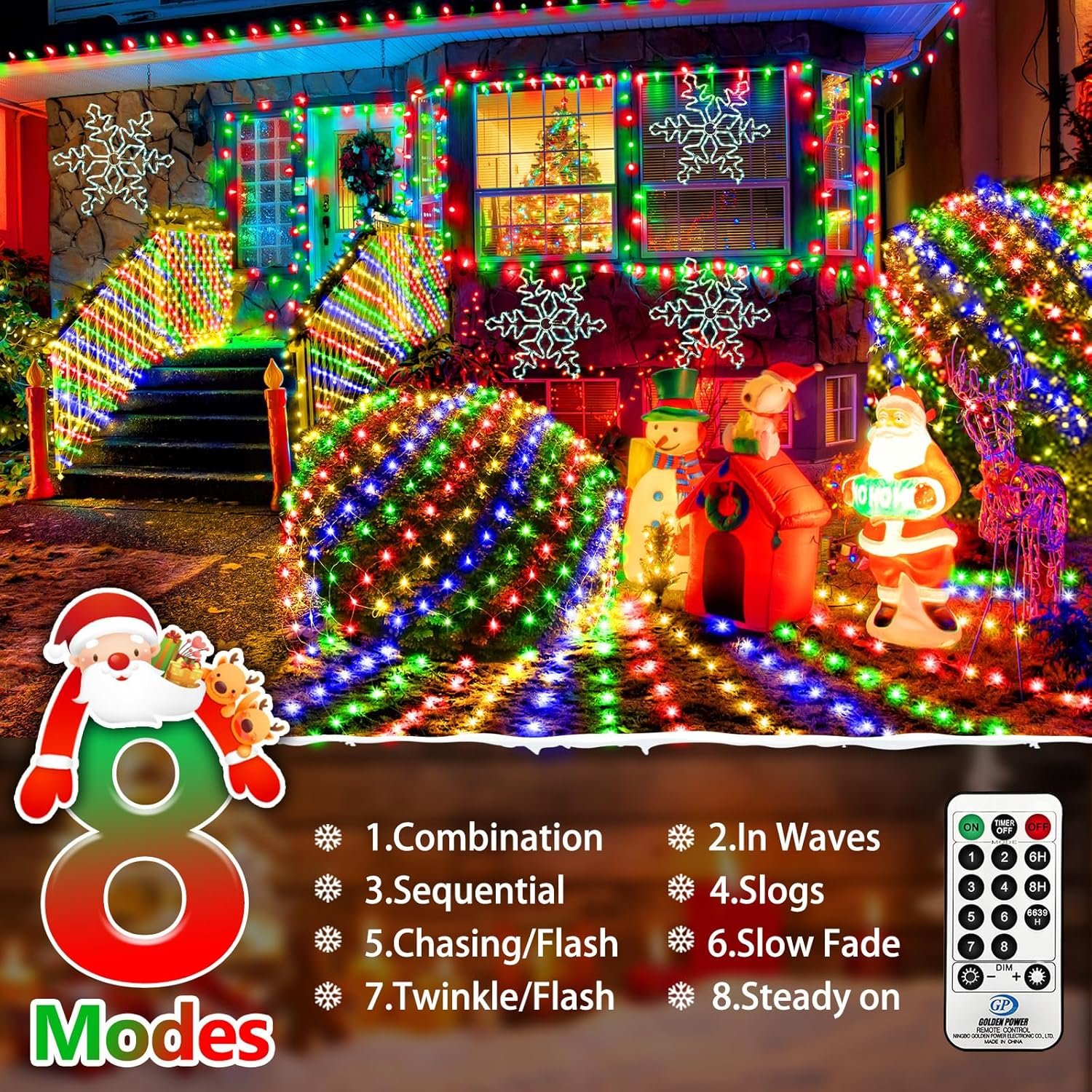 KNONEW Christmas Net Lights 360 LEDs 13ft x 9.8ft Outdoor Mesh Lights Connectable Waterproof 8 Modes & Timer Plug-in Net Fairy Lights for Bushes Garden Party Wedding Holiday,Multicolor - Image 3