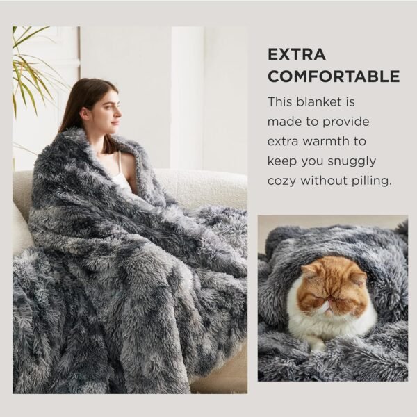 Bedsure Soft Throw Blanket for Couch, Fluffy Fuzzy Blankets & Throws for Bed, Sofa, Cozy Plush Sherpa Fleece Faux Fur Blanket, Thick Warm Christmas Blanket Decor Gifts for Women, Men, 50x60, Grey - Image 4