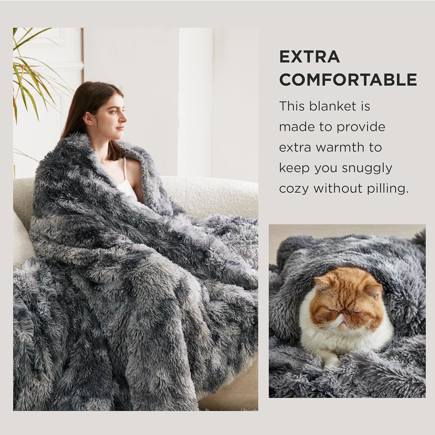 Bedsure Soft Throw Blanket for Couch, Fluffy Fuzzy Blankets & Throws for Bed, Sofa, Cozy Plush Sherpa Fleece Faux Fur Blanket, Thick Warm Christmas Blanket Decor Gifts for Women, Men, 50x60, Grey - Image 4