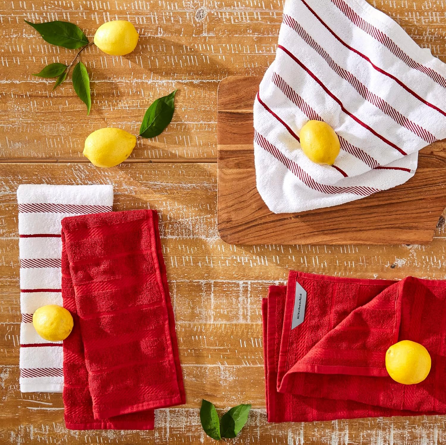 KitchenAid Albany Kitchen Towel 4-Pack Set, Passion Red/White, 16"x26" - Image 3