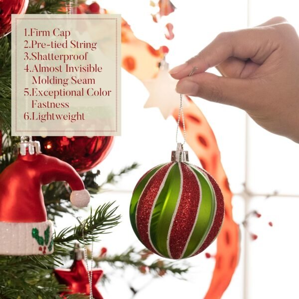 Valery Madelyn Christmas Ornaments Set, 70ct Elf Red Green White Shatterproof Christmas Tree Decorations Ball Ornaments Bulk, Variety Decorative Hanging Ornaments for Xmas Trees Holiday Party Decor - Image 6