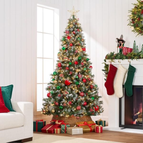 Best Choice Products Christmas Tree Pre-Lit, Pre-Decorated Artificial 6ft Frosted Pine Holiday Decoration w/Frosted Tips, Pine Cones, Berries - Image 3