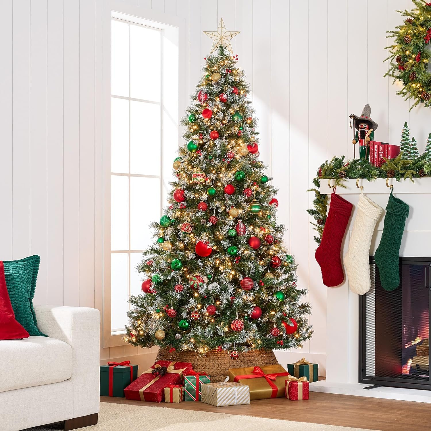 Best Choice Products Christmas Tree Pre-Lit, Pre-Decorated Artificial 6ft Frosted Pine Holiday Decoration w/Frosted Tips, Pine Cones, Berries - Image 3