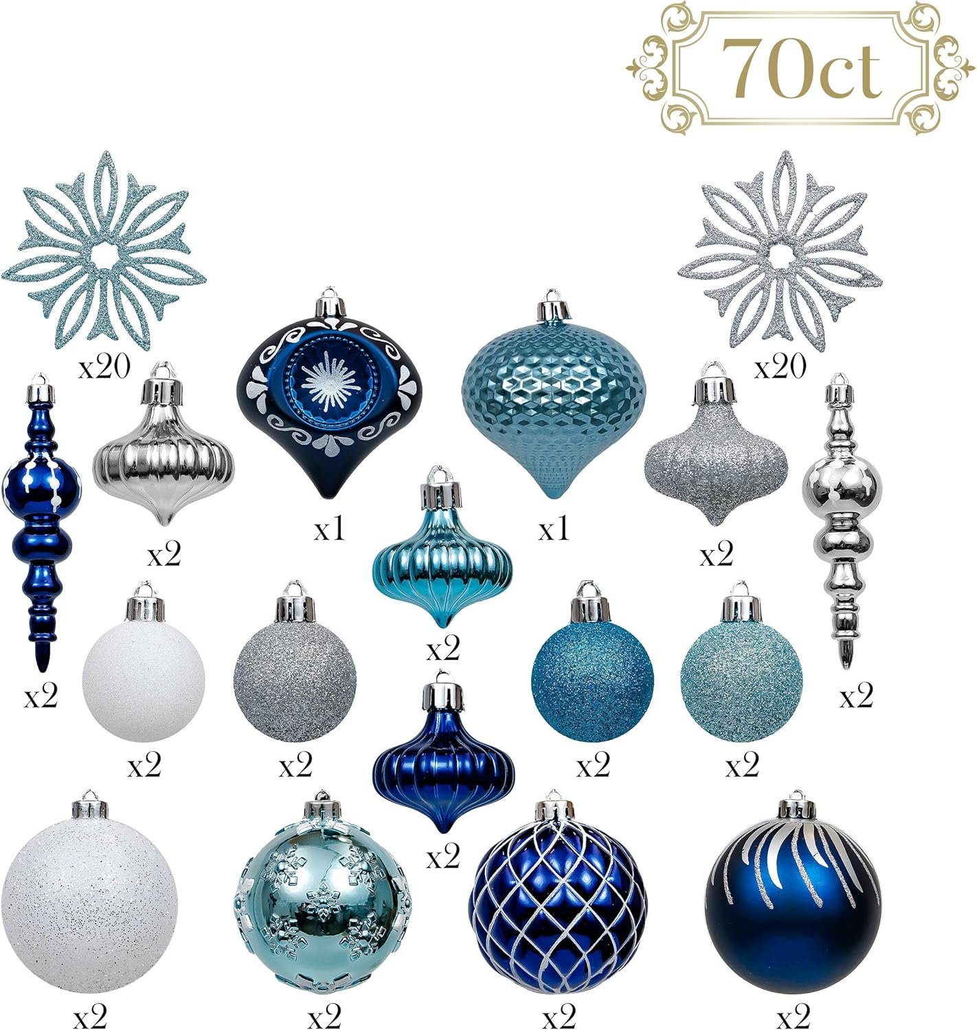 Valery Madelyn Christmas Ornaments Set, 70ct Navy Blue and Silver Shatterproof Christmas Tree Decorations Ball Ornaments Bulk, Winter Wonderland Hanging Ornaments for Xmas Trees Holiday Decor - Image 4