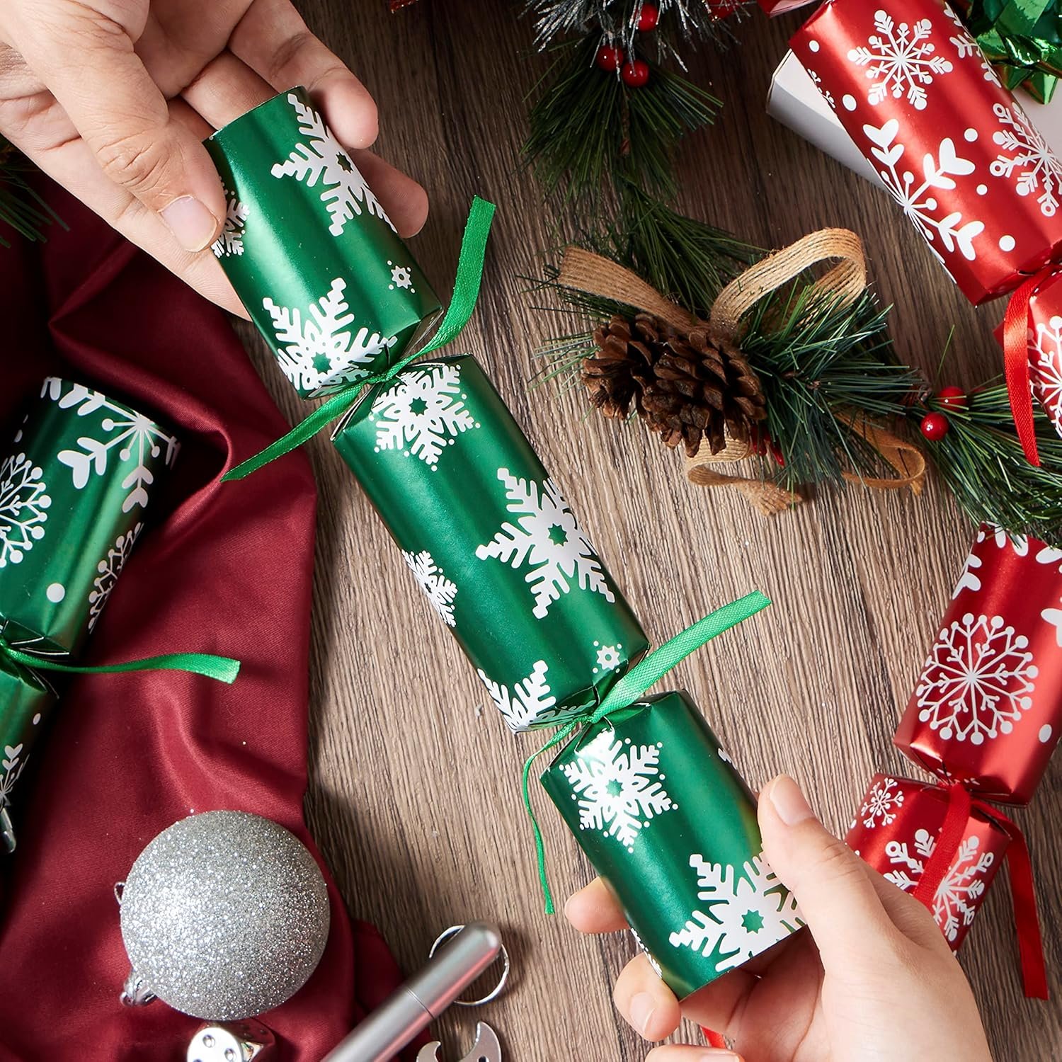 JOYIN 12 Pack Christmas Non-Snap Party Favor, Red & Green Snowflake Party Table Favor Includes Party Hat, Jokes & Gifts, Xmas Gifts Prizes for Christmas Holiday Dinner Traditions Party Supplies - Image 9