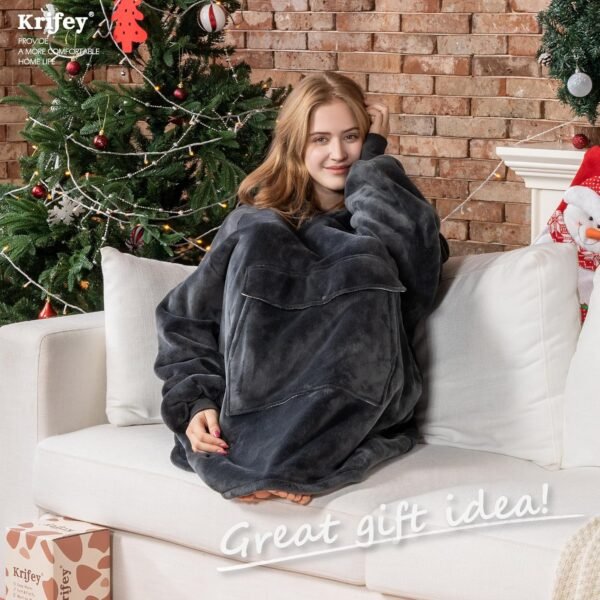 Krifey Wearable Blanket Hoodie, Oversized Sherpa Hooded as Birthday Gifts Christmas Gifts for Mom Women Girlfriend Men, Cozy Sweatshirt with Giant Pocket - Image 7