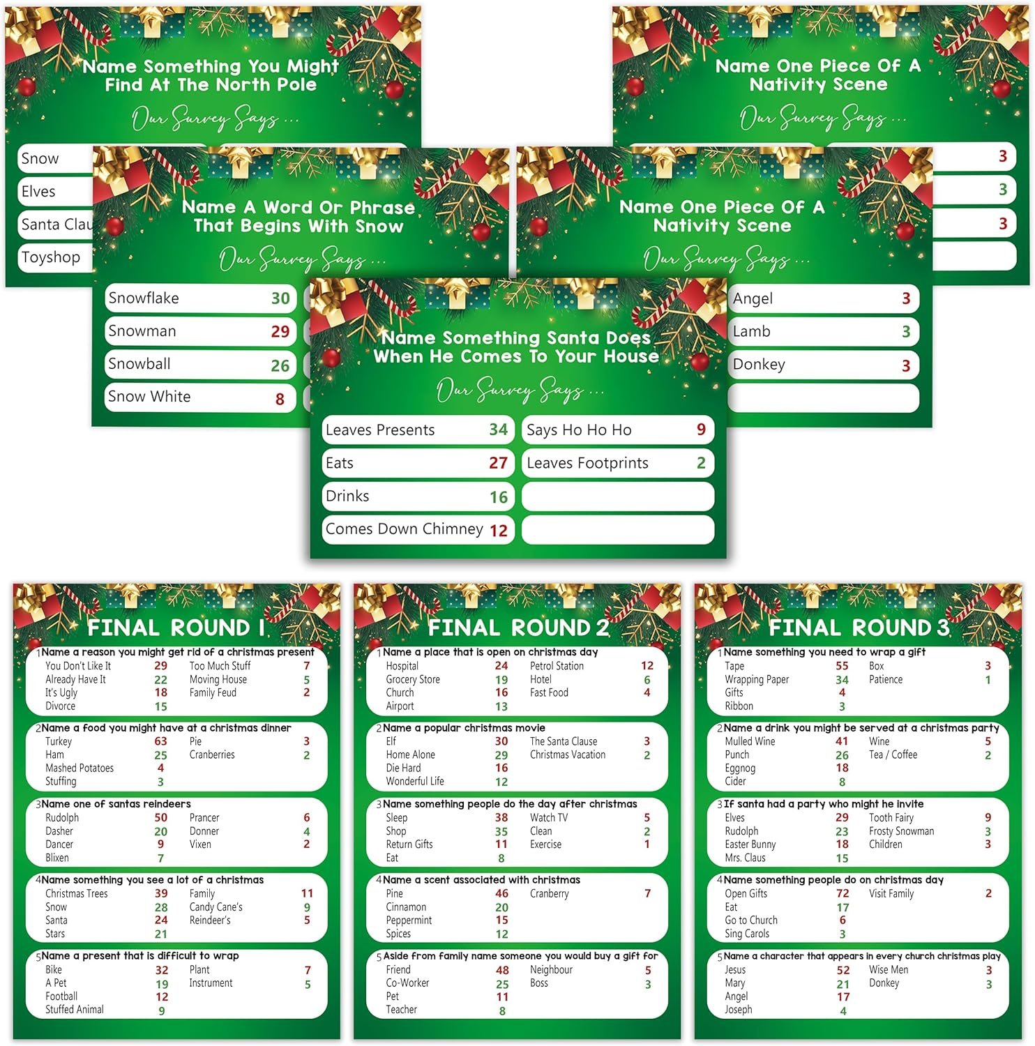 Christmas Feud Games, Friendly Feud Games, Family Activity, Family Games for Game Night, Baby Shower Game, Party Supplies for Adults, Xmas Holiday Party Game and Activity Decorations (f001) - Image 2
