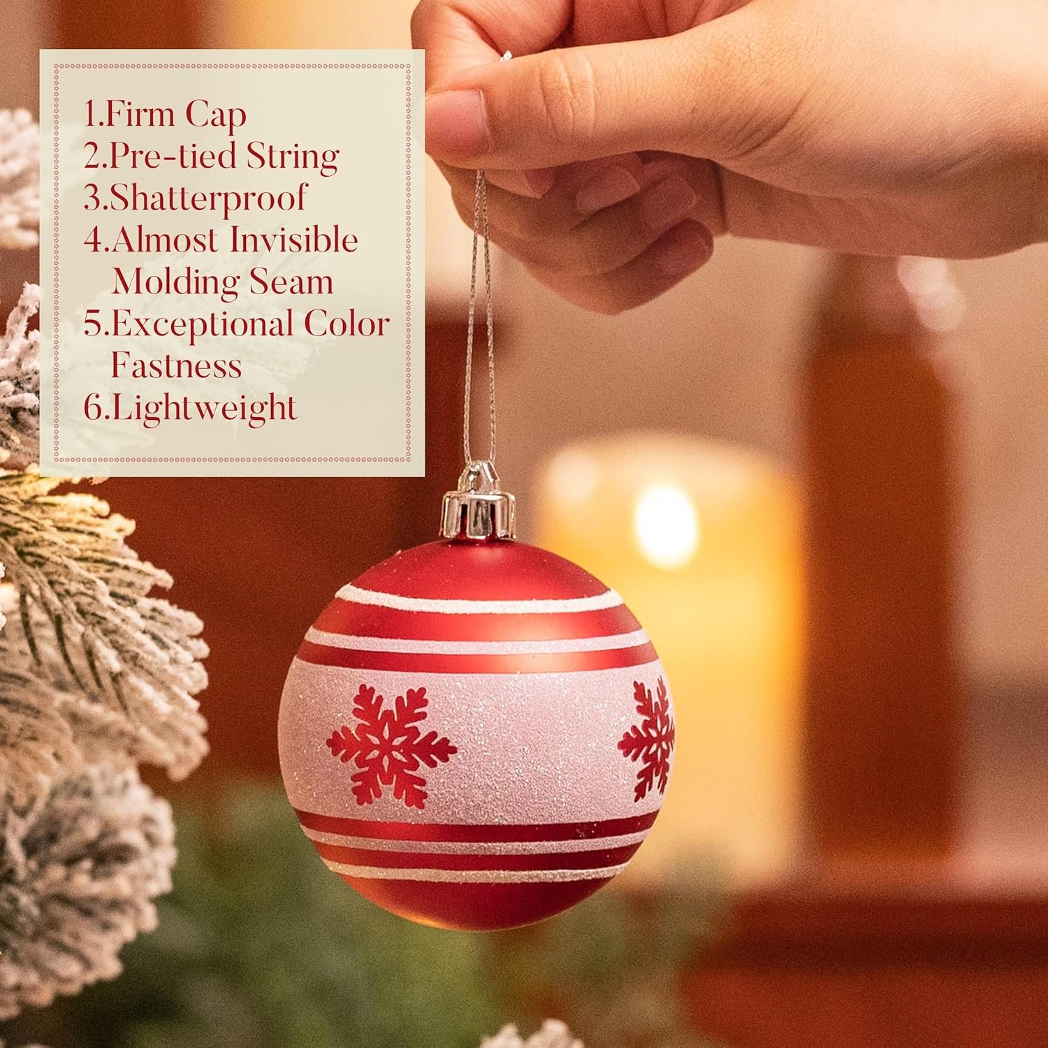 Valery Madelyn Christmas Ornaments Set, 100ct Red and White Shatterproof Christmas Tree Decorations Set, Traditional Red and Silver Decorative Hanging Ball Ornaments Bulk for Xmas Holiday Decor - Image 6