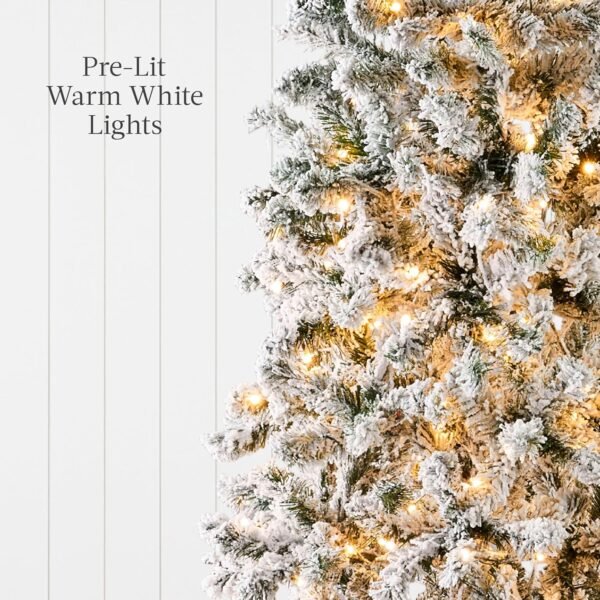 Best Choice Products Flocked Pencil Christmas Tree, Pre-Lit Slim Artificial Holiday Decoration, 6ft Lighted Skinny w/Base, Warm White Lights - Image 7