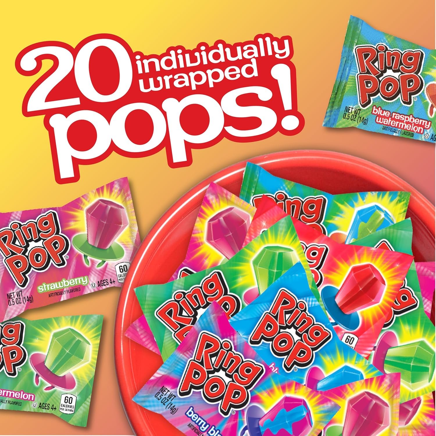 Ring Pop Holiday Candy Lollipops - 20 Ct Candy Variety Pack in Assorted Fruity Flavors - Individually Wrapped Hard Candy Lollipops For Party Favors, Stocking Stuffers, Bachelorette Parties & Gifts - Image 3