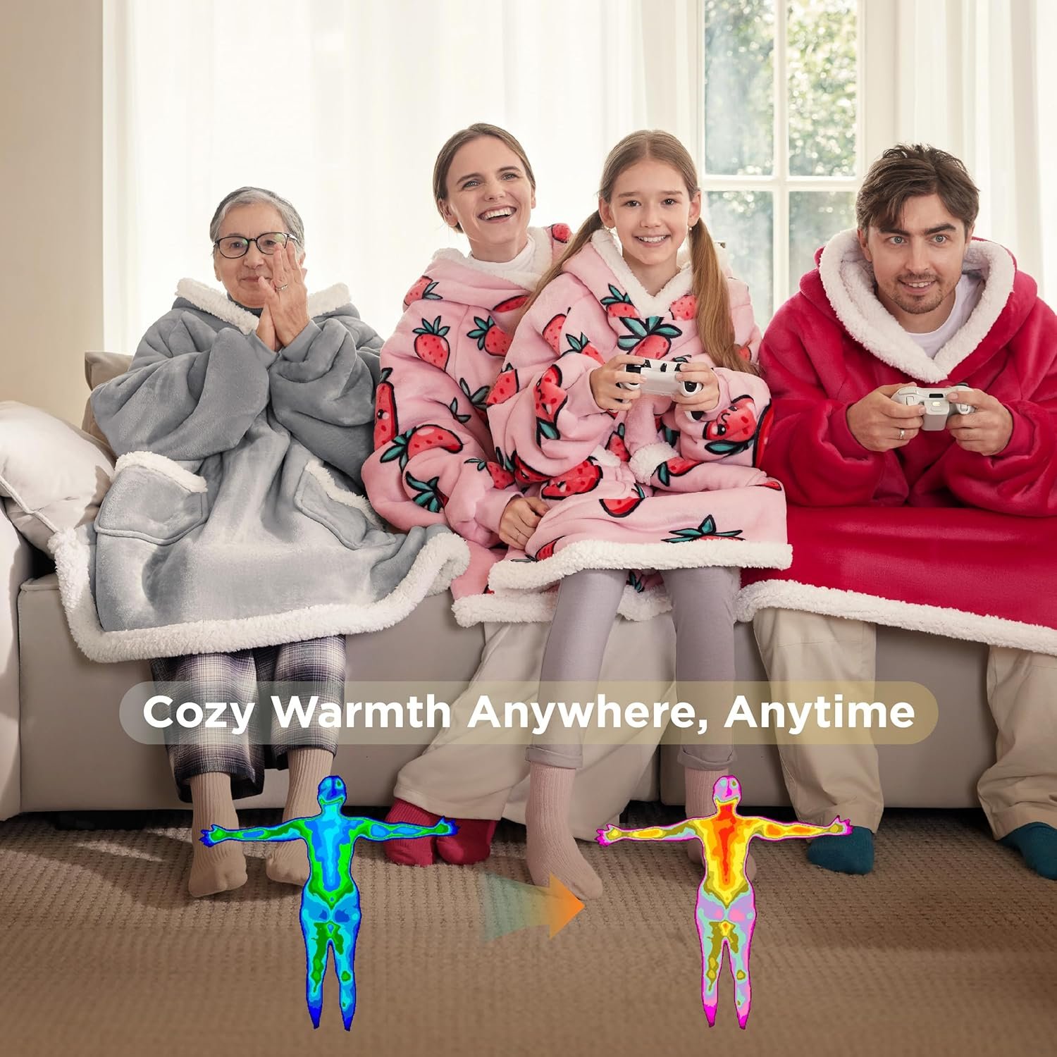 Bedsure Wearable Blanket Hoodie for Adult & Kids - Sherpa Blanket Hoodie as Gifts for Mom Women, Cozy Sweatshirt Blanket, Grey, Standard - Image 6