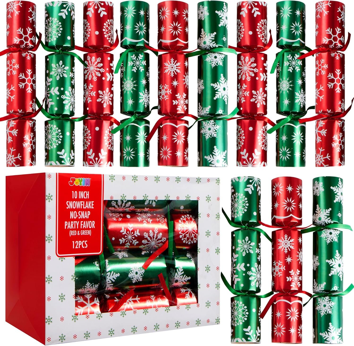 JOYIN 12 Pack Christmas Non-Snap Party Favor, Red & Green Snowflake Party Table Favor Includes Party Hat, Jokes & Gifts, Xmas Gifts Prizes for Christmas Holiday Dinner Traditions Party Supplies - Image 2