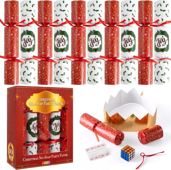 JOYIN 10 Pack Christmas No Snap Party Table Favor with Classic Christmas Design, with Party Hat, Joke & Little Gift Inside, for Xmas Gift, Christmas Seasonal Holiday Dinner Traditions - Image 2