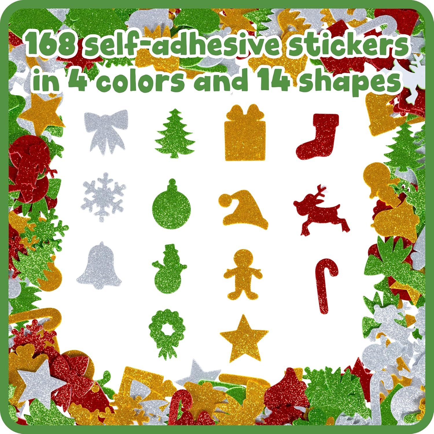 READY 2 LEARN Glitter Foam Stickers - Christmas Shapes - Pack of 168 - Self-Adhesive Stickers for Kids - Glitter Stickers for Holiday Crafting - Image 3