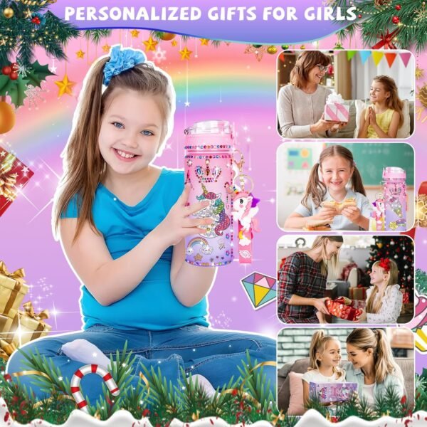 CUISH Decorate Your Own Water Bottle for Girls Age 4-6-8-10, Girls Toys Age 6-8-13, Personalized Gifts Stocking Stuffers for Kids Girls, Unicorn DIY Art Crafts Birthday Gifts Christmas Toys for Girls - Image 4