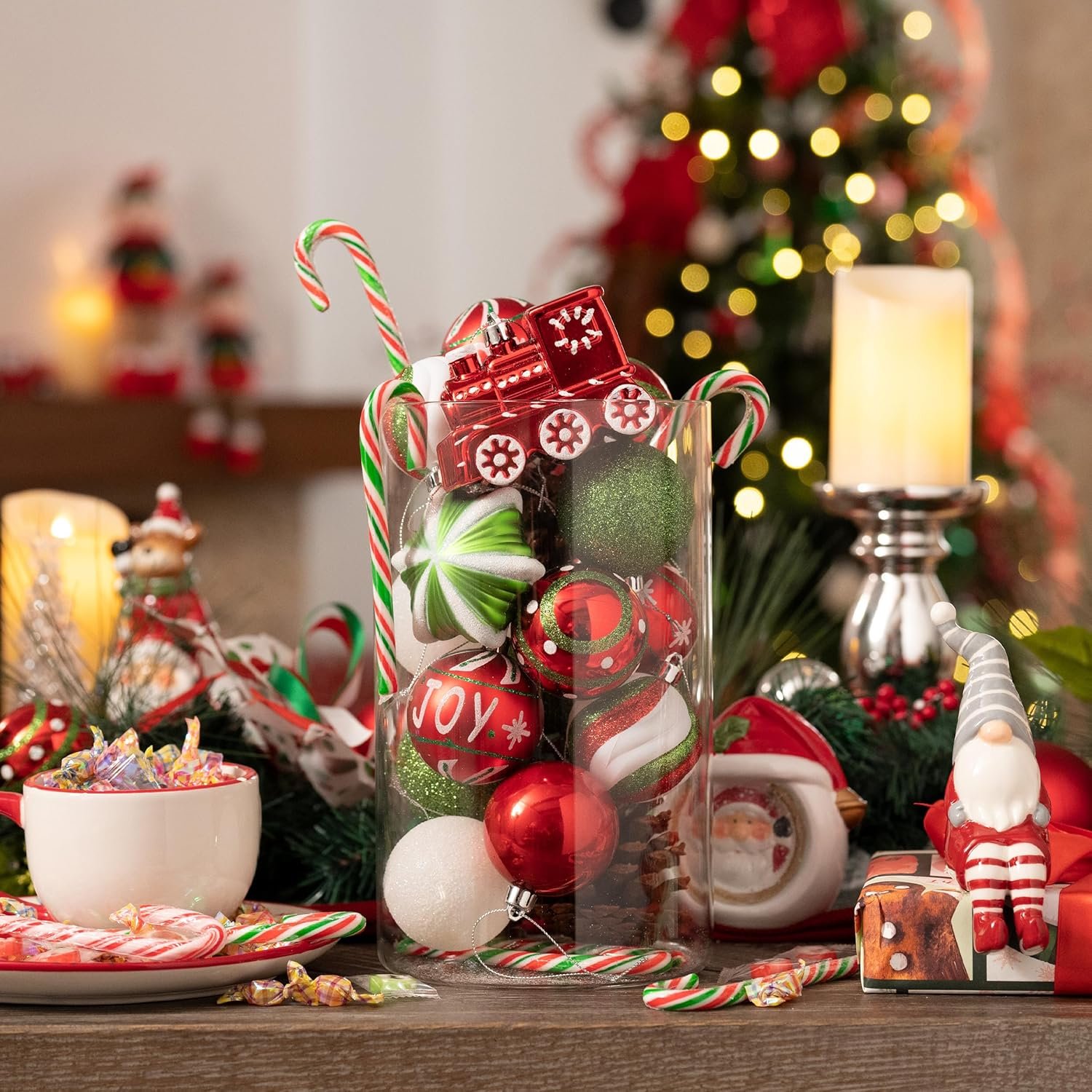 Valery Madelyn Christmas Ornaments Set, 100ct Red Green White Shatterproof Christmas Tree Decorations Variety Ball Ornaments Bulk, Whimsical Hanging Ornaments for Xmas Trees Holiday Party Decor - Image 5