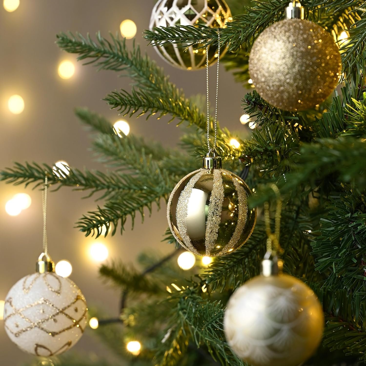 Valery Madelyn Christmas Ornaments Set, 30ct White and Gold Shatterproof Christmas Tree Decorations Ball Ornaments Bulk, 2.36 Inches Elegant Hanging Ornaments for Xmas Trees Holiday Decor - Image 3