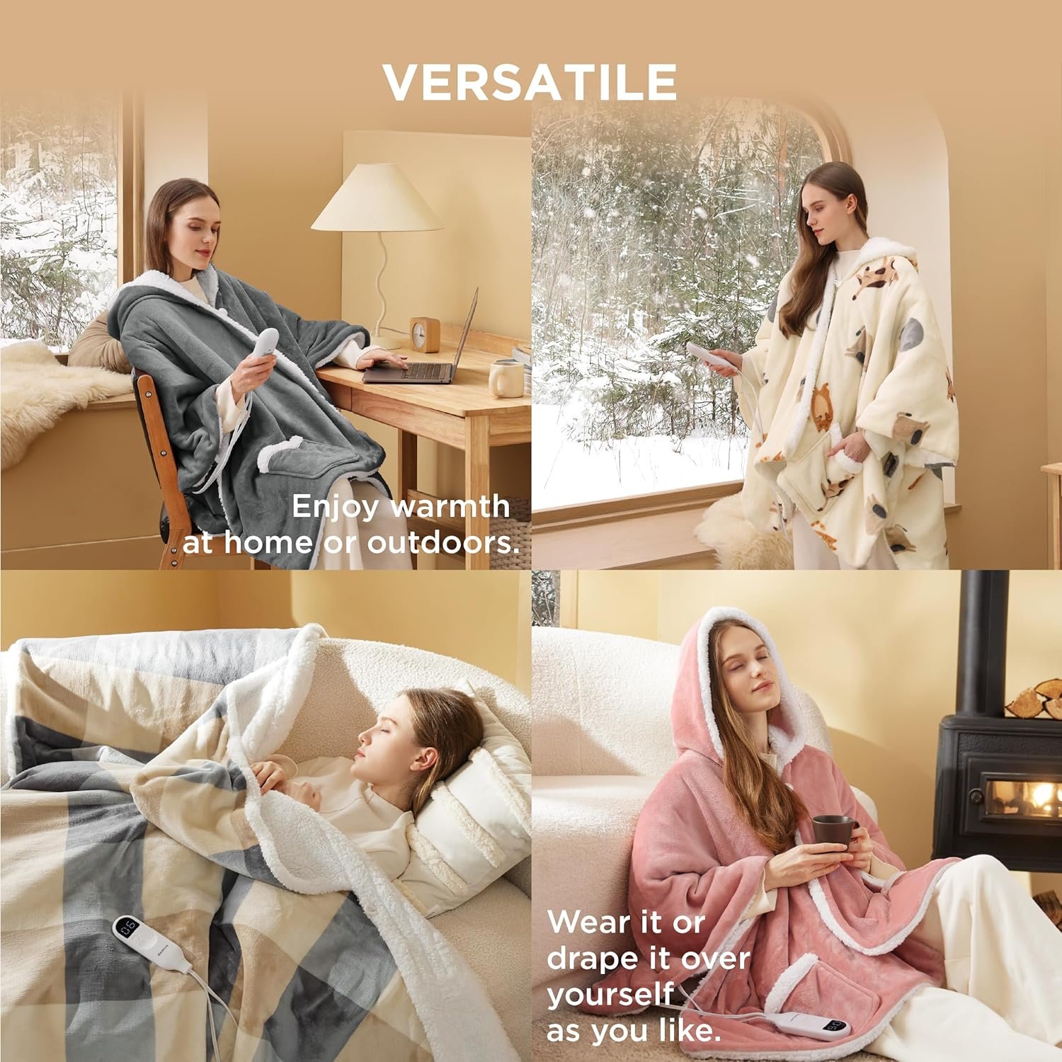 Bedsure Heated Blanket Wearable Shawl - Electric Wrap Poncho Blanket Hoodie for Adult, Winter Gifts for Mom Women Girlfriend Grandma, Warm Sherpa Heating Throw, Auto Shut Off, 50x64 inches, Grey - Image 7