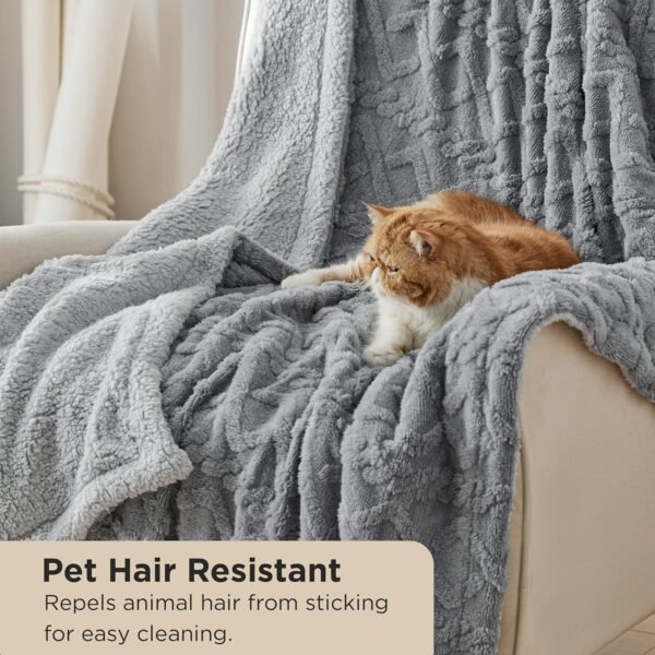 Bedsure Sherpa Throw Blanket for Couch - Soft Fuzzy Cozy Blanket for Winter, Fleece Plush Thick Warm Christmas Blanket Gifts for Women, Grey, 50x60 Inches - Image 4