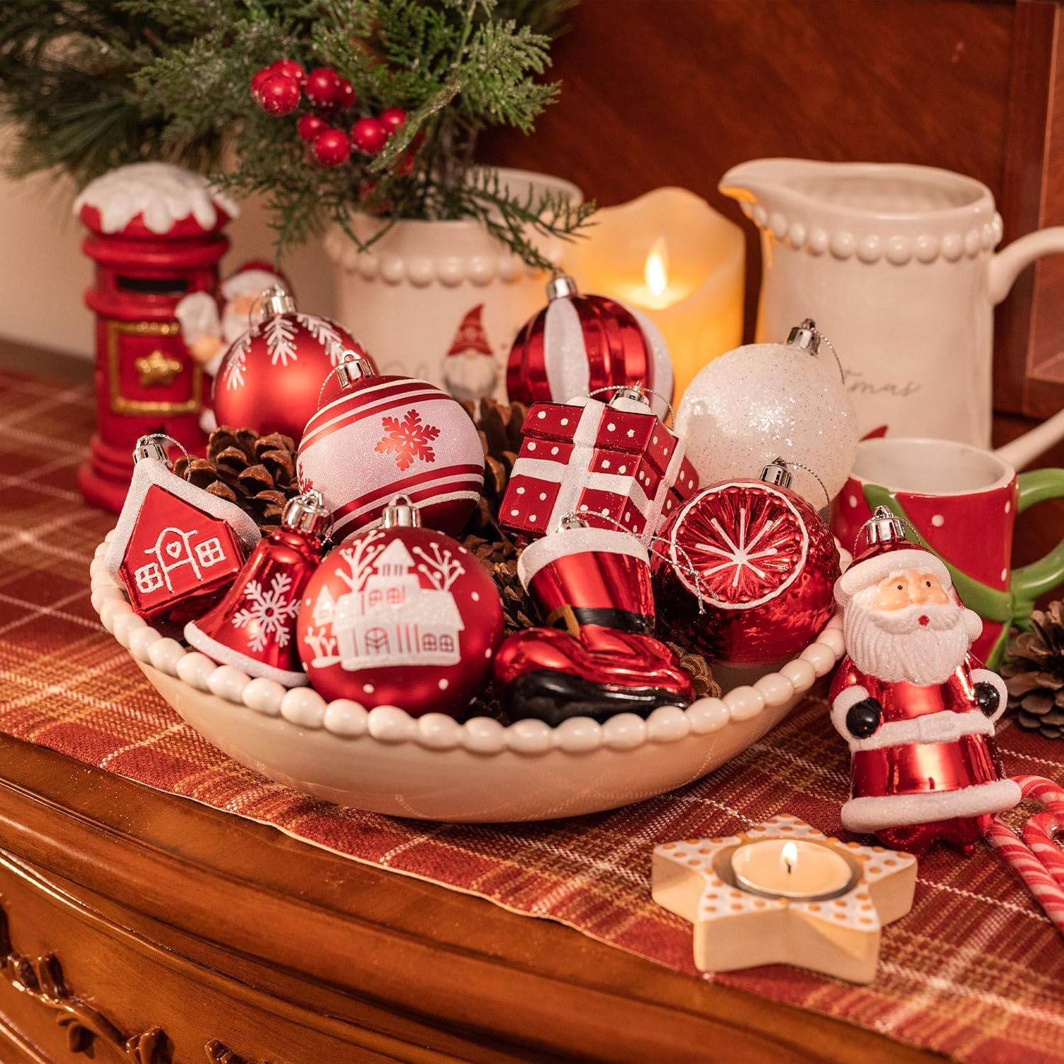 Valery Madelyn Christmas Ornaments Set, 100ct Red and White Shatterproof Christmas Tree Decorations Set, Traditional Red and Silver Decorative Hanging Ball Ornaments Bulk for Xmas Holiday Decor - Image 5