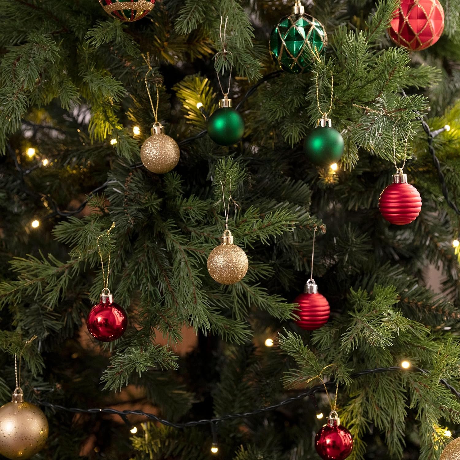 Valery Madelyn 1.57 Inches Small Christmas Tree Decorations Ornament Set for Fall Halloween, 24ct Red Green and Gold Shatterproof Christmas Ball Ornaments Bulk, Hanging Decor for Xmas Holiday Party - Image 3