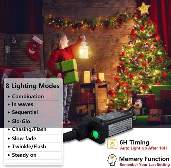 Christmas Tree Lights - Christmas Lights Indoor 400 LED 6.6FT x 16 Drop Christmas Outdoor Lights with 8 Models & Memory Function & Timer WarmWhite - Image 4