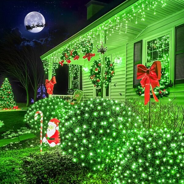 JMEXSUSS Green Christmas Net Lights 360 LED 12ft x 5ft Bush Lights Outdoor Plug in 8 Modes with Remote Connectable Mesh Lights for Christmas Halloween Decorations（Transparent Wire） - Image 3