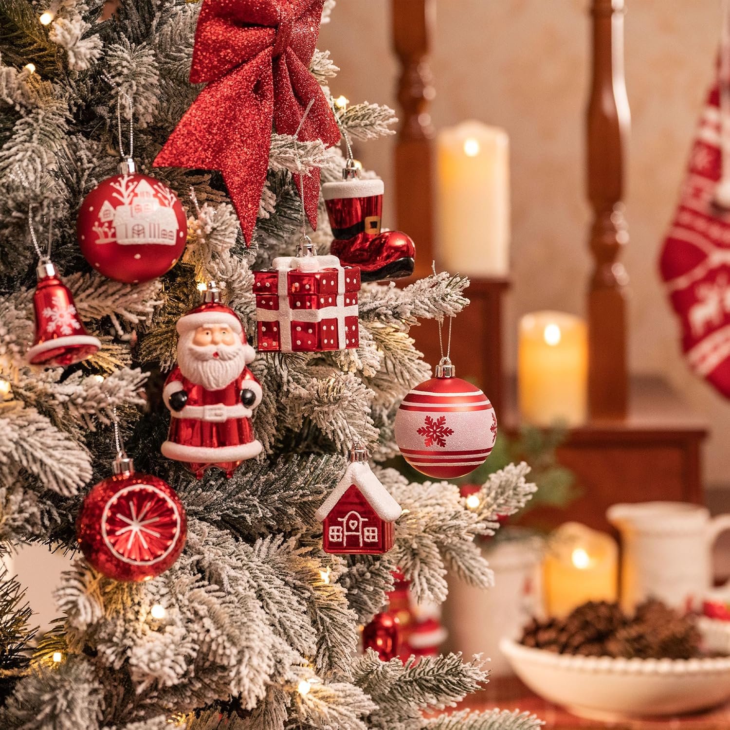 Valery Madelyn Christmas Ornaments Set, 100ct Red and White Shatterproof Christmas Tree Decorations Set, Traditional Red and Silver Decorative Hanging Ball Ornaments Bulk for Xmas Holiday Decor - Image 3