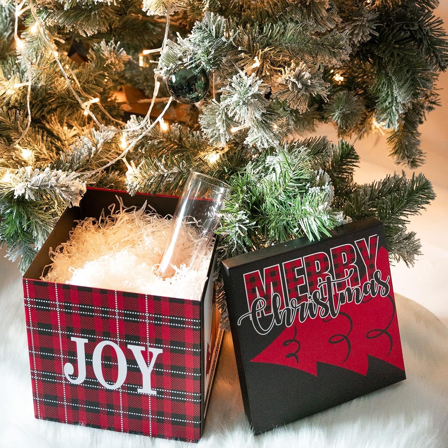 WRAPAHOLIC 9" Christmas Gift Box with Lid - Red and Black Buffalo Plaid Design Gift Box and 2 Pcs Tissue Paper for Christmas, Holiday, Party, Gift Giving and More - Image 6