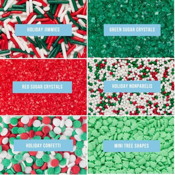 Sweets Indeed Christmas Sprinkles, Holiday Edible Sprinkle Mix, Tree Confetti, Jimmies, Sanding Sugar, Perfect for Cake Decorations, Baking, Ice Cream, Cookies, Cupcake Topper, 6.45 ounces (Christmas 6 Cell) - Image 4
