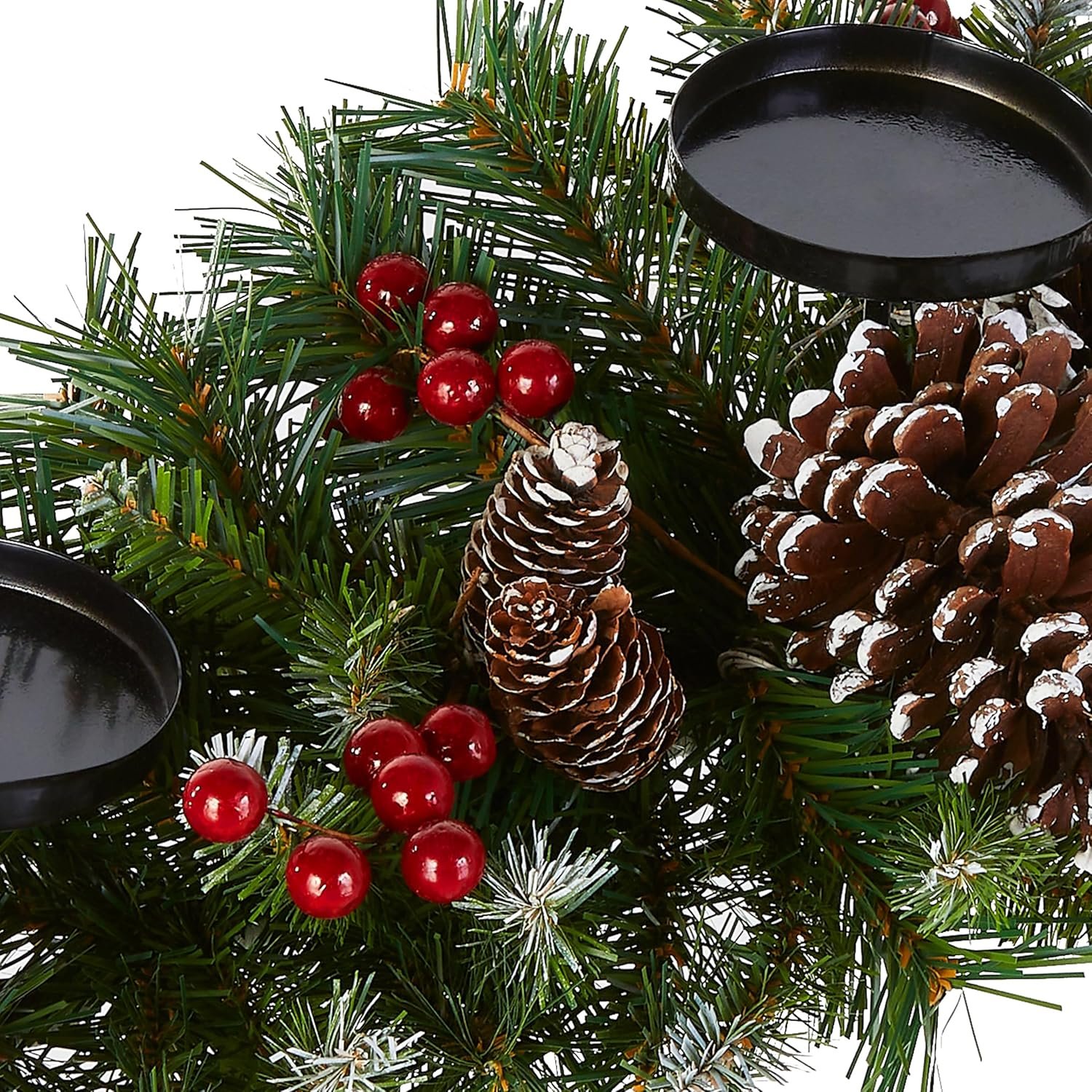 National Tree Company Artificial Christmas Centerpiece | Includes 3 Candle Holders, Red Berries, Pine Cones and Steal Base | Frosted Berry - 30 Inch - Image 3