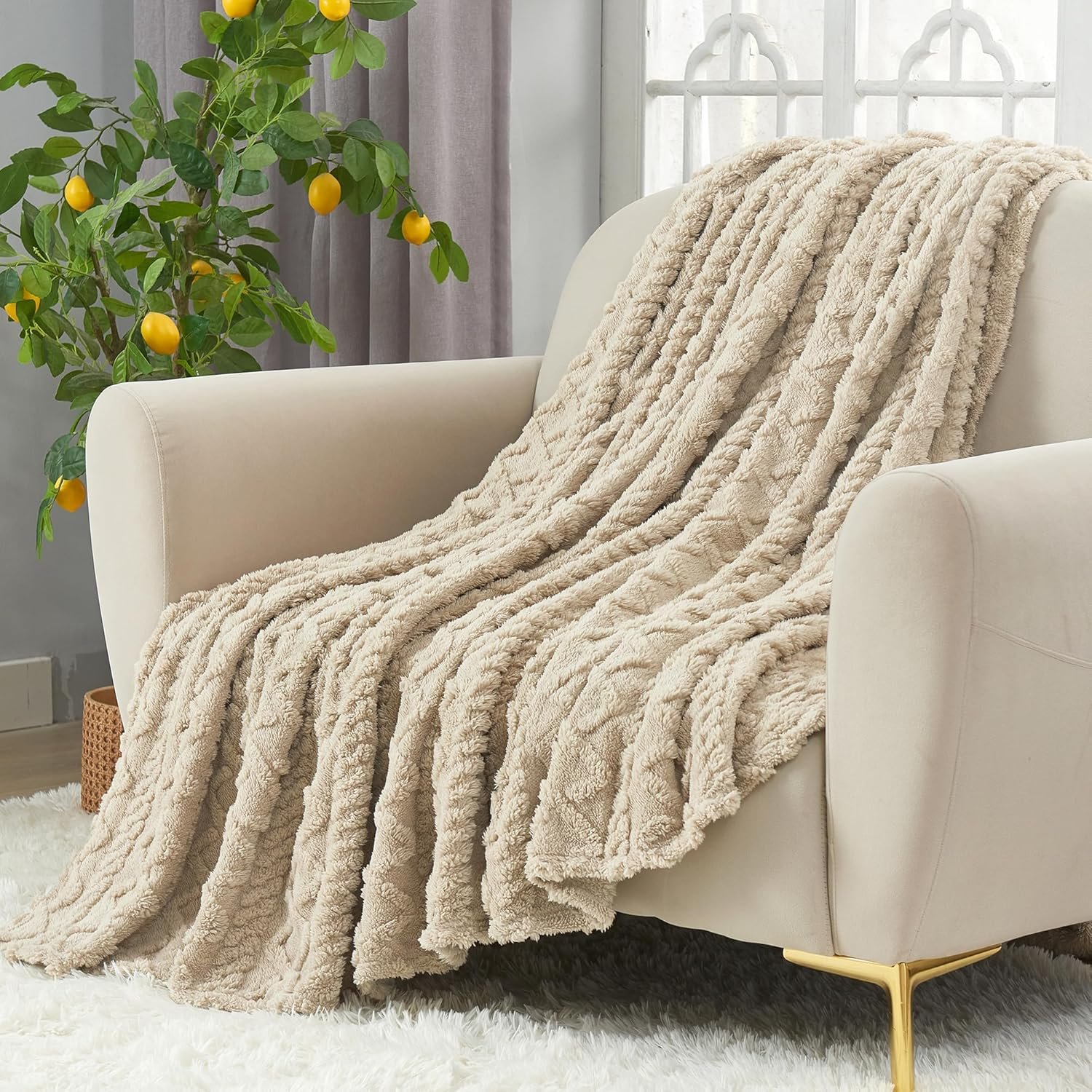 Aganear Fleece Throw Blanket - Cozy Soft Lightweight Fuzzy Throw Blanket for Women Portable Throw Blankets for Couch, Warm Present for Birthday, Christmas, Halloween, Housewarming(50"x60", Khaki) - Image 3