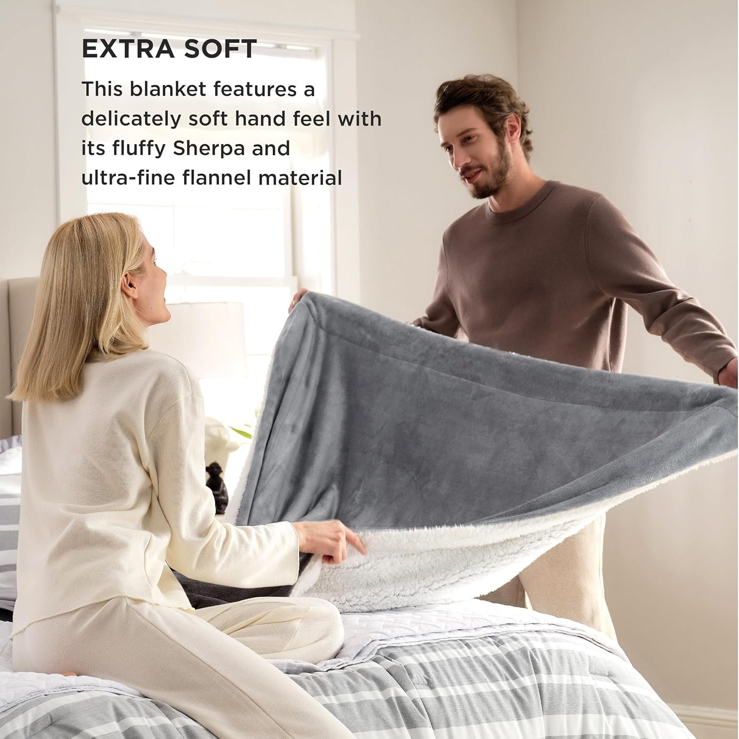 Bedsure Sherpa Fleece Throw Blanket for Couch - Thick and Warm Blanket for Winter, Soft Fuzzy Plush Christmas Blanket Gift for Women, Grey, 50x60 Inches - Image 4