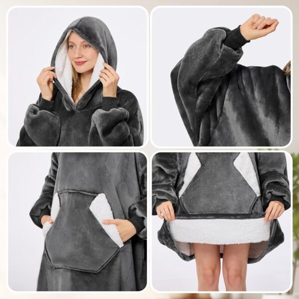 Ramees Wearable Blanket Hoodie, Oversized Sherpa Fleece Sweatshirt Blanket with Sleeves and Pockets - Image 5