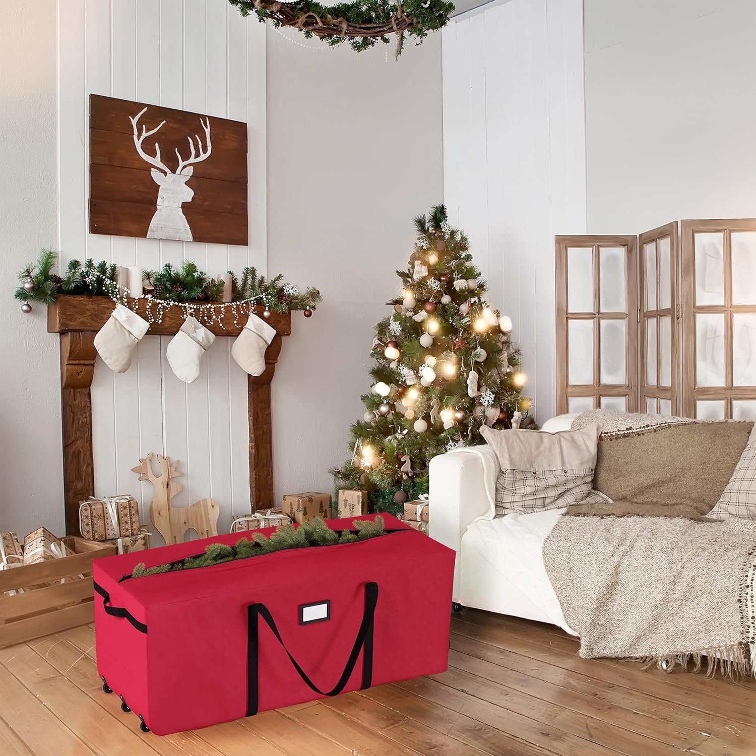 Rolling Christmas Tree Storage Bag - Holds 9-Foot Artificial Trees, Holiday Decorations, Inflatables, Garland, and More by Elf Stor (Red) - Image 3