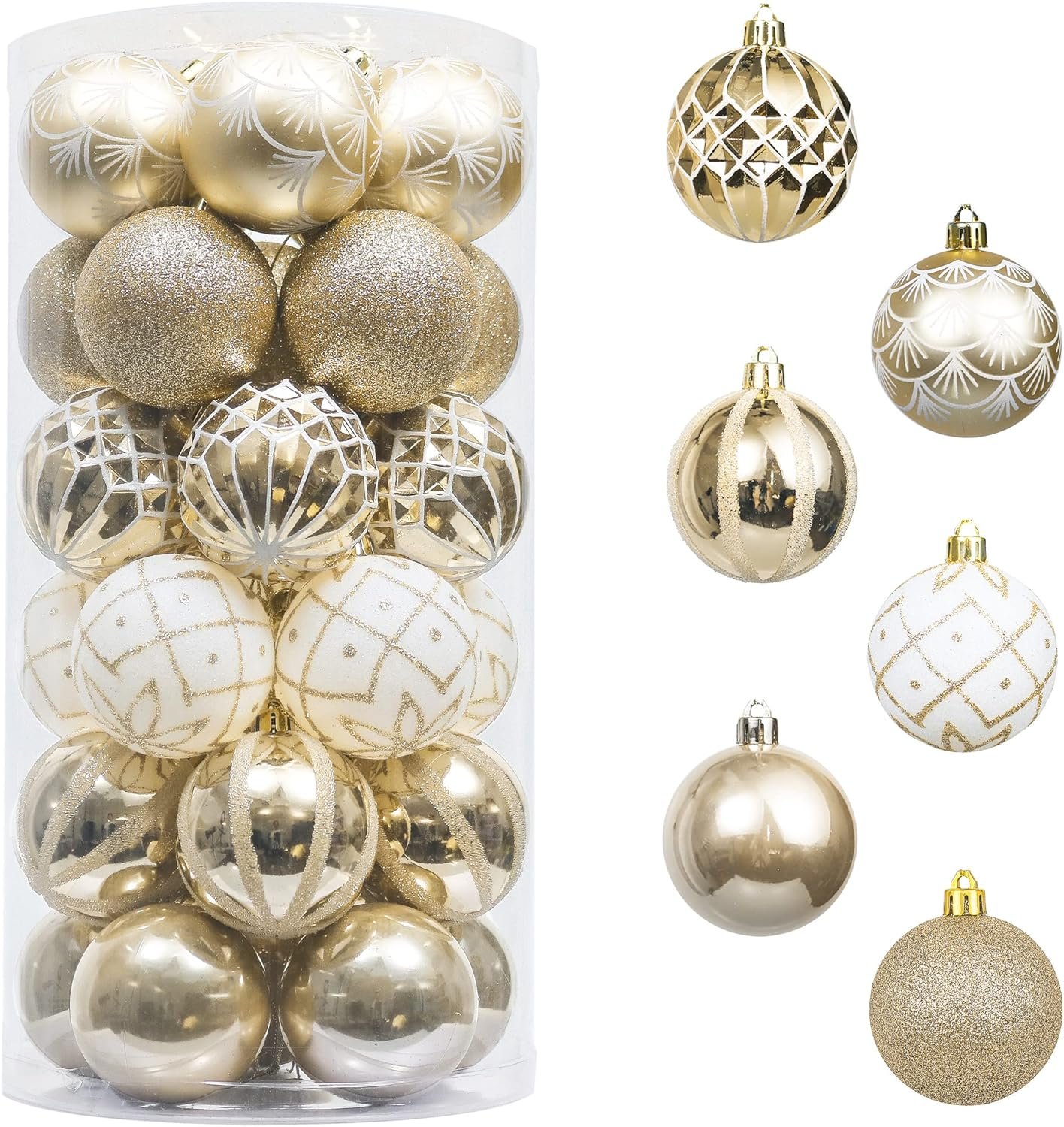 Valery Madelyn Christmas Ornaments Set, 30ct White and Gold Shatterproof Christmas Tree Decorations Ball Ornaments Bulk, 2.36 Inches Elegant Hanging Ornaments for Xmas Trees Holiday Decor - Image 2