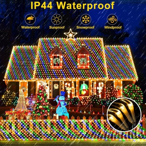 KNONEW Christmas Net Lights 360 LEDs 13ft x 9.8ft Outdoor Mesh Lights Connectable Waterproof 8 Modes & Timer Plug-in Net Fairy Lights for Bushes Garden Party Wedding Holiday,Multicolor - Image 4