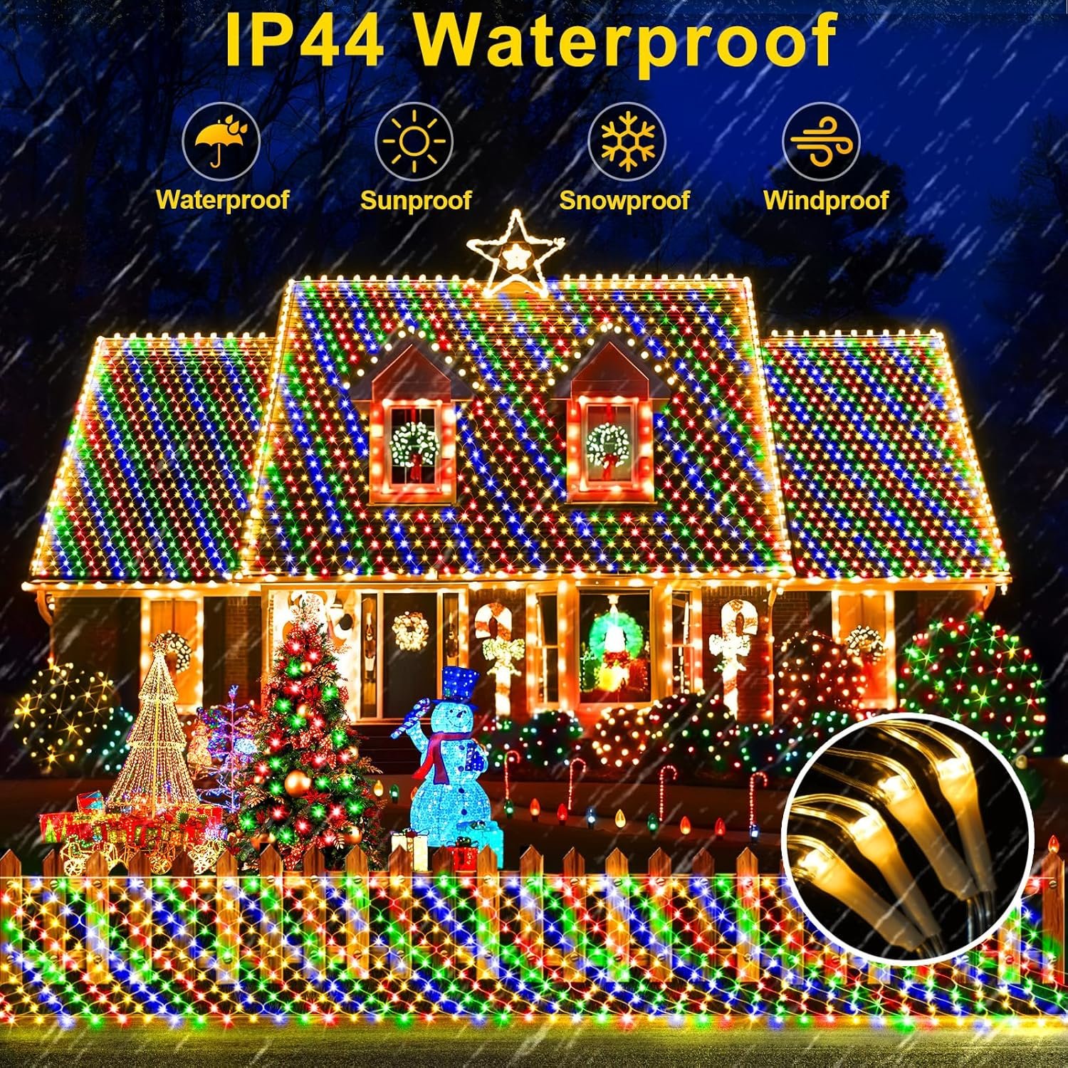 KNONEW Christmas Net Lights 360 LEDs 13ft x 9.8ft Outdoor Mesh Lights Connectable Waterproof 8 Modes & Timer Plug-in Net Fairy Lights for Bushes Garden Party Wedding Holiday,Multicolor - Image 4