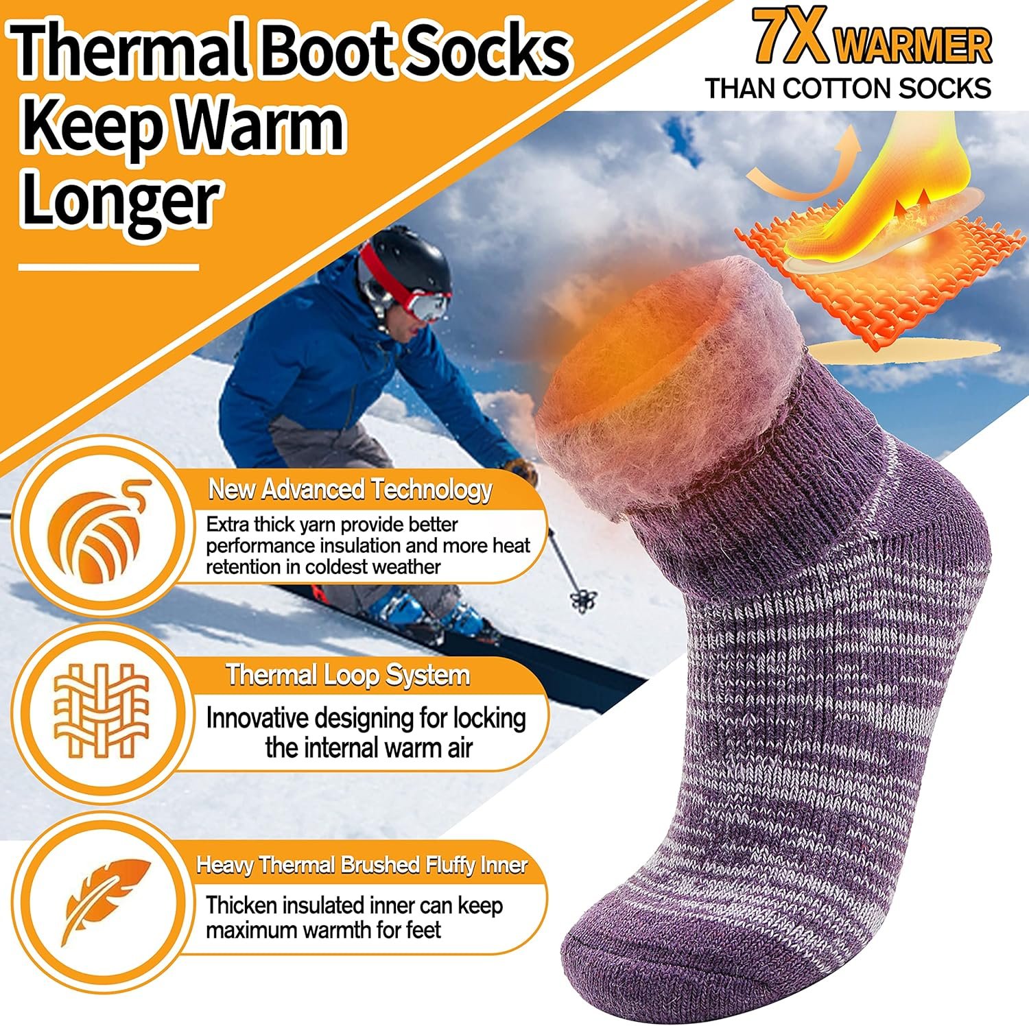 3 Pairs Warm Thermal Socks for Women & Men Winter Ski Thick Boot Insulated Socks for Cold Weather - Image 3