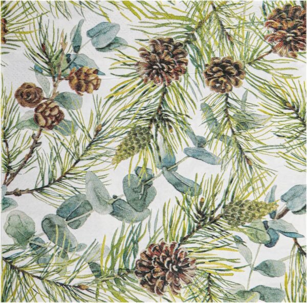 100 Christmas Party Napkins Winter Pine Branches Cones and Eucalyptus Disposable Paper Napkins Watercolor Greenery Branches Holiday Dinner Hand Towel for Party Supplies Table Decor - Image 2