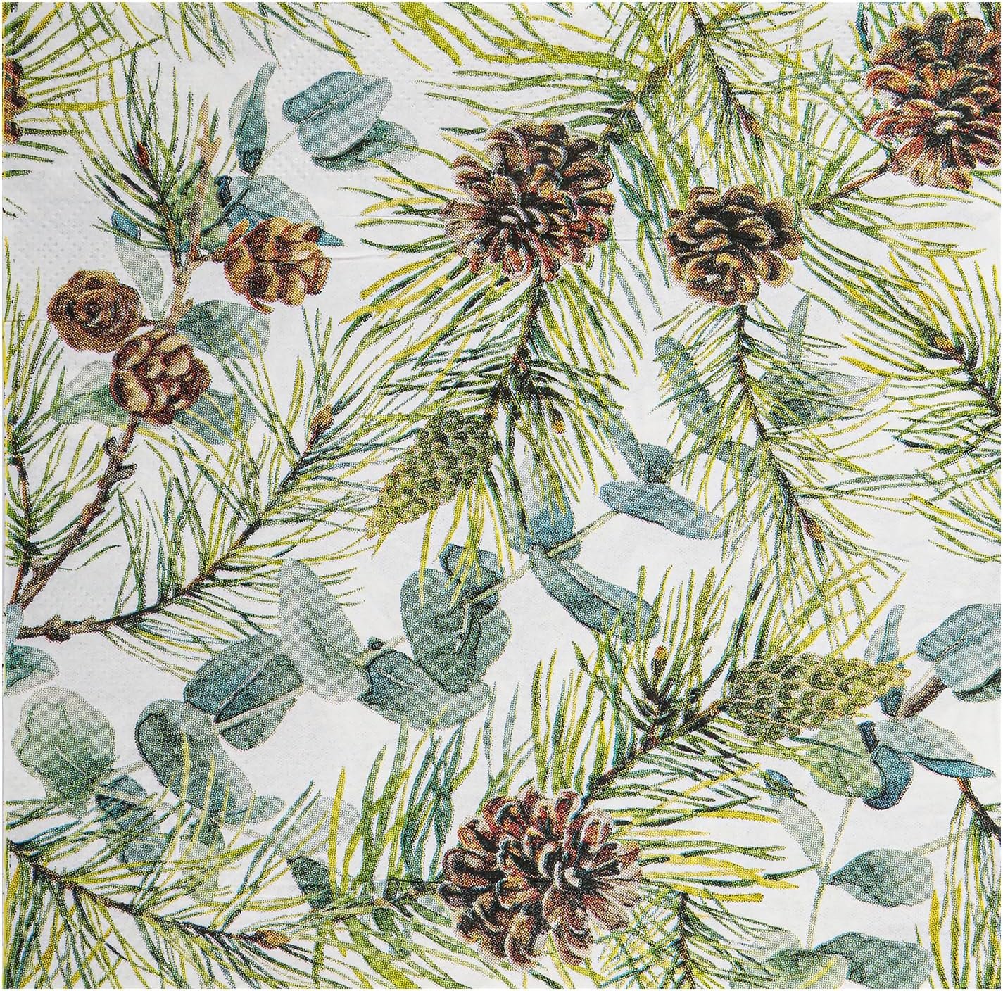 100 Christmas Party Napkins Winter Pine Branches Cones and Eucalyptus Disposable Paper Napkins Watercolor Greenery Branches Holiday Dinner Hand Towel for Party Supplies Table Decor - Image 2