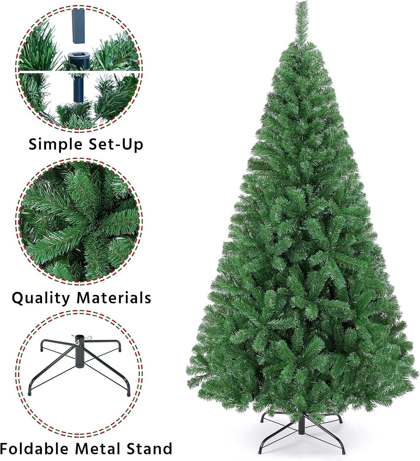 Yaheetech 6ft Artificial Full Spruce Christmas Tree, Artificial Xmas Tree with 714 PVC Branch Tips and Foldable Metal Stand for Home, Party, Office Decoration, Holiday Décor Indoor & Outdoor, Green - Image 5