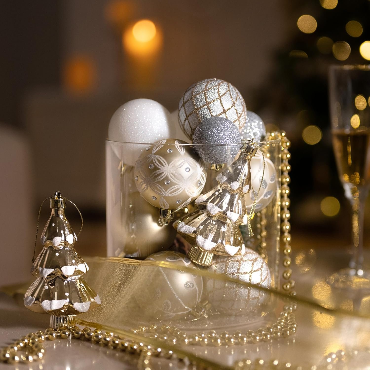 Valery Madelyn Christmas Ball Ornaments, 100ct White and Gold Shatterproof Christmas Tree Decorations Set, Elegant Hanging Ornaments for Xmas Trees Bulk Holiday Decor - Image 5