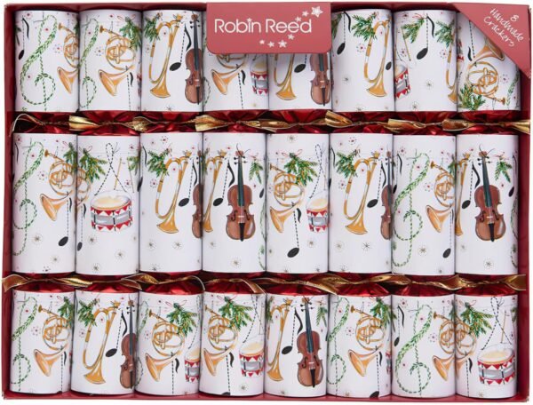Olde English Crackers Fanfare Christmas Party Favors - Set of 8 Music Favors containing Toy Horns & Sheet Music for Playing Your own Holiday Music, Red, White - Image 2